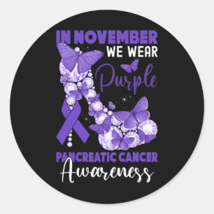 Sticker Rond En Novembre Nous Portons Violet Cancer Pancréatiqu