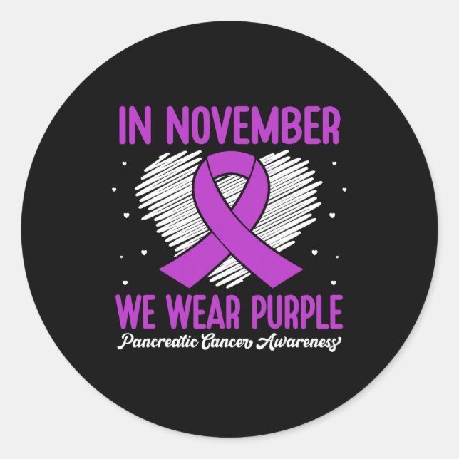 Sticker Rond En Novembre Nous Portons Violet Cancer Pancréatiqu (Devant)