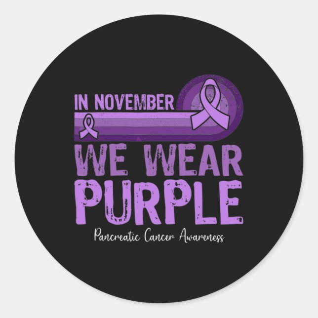 Sticker Rond En Novembre Nous Portons Violet Cancer Pancréatiqu (Devant)