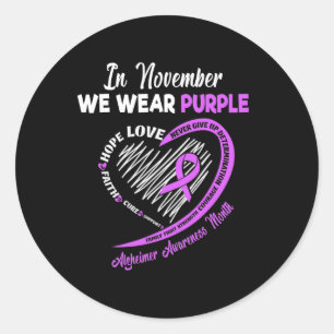 Sticker Rond En Novembre Nous Portons Violet Ruban Alzheimer Aw