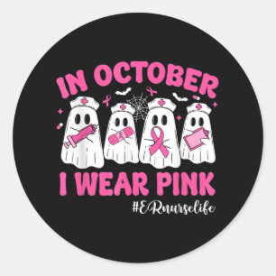 Sticker Rond En Octobre Je Porte Rose Er Infirmière Vie Cancer 
