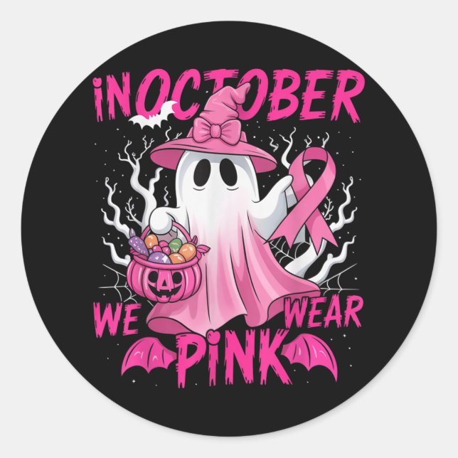Sticker Rond En Octobre Nous Portons Chemise Rose Certifié Canc (Devant)