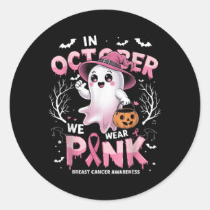 Sticker Rond En Octobre Nous Portons Chemise Rose Fantôme Cance
