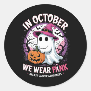 Sticker Rond En Octobre Nous Portons Chemise Rose Fantôme Cance