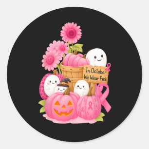 Sticker Rond En Octobre Nous Portons Des Fantômes Roses Et Citr