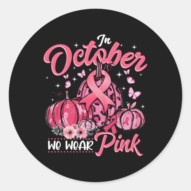 Sticker Rond En Octobre Nous Portons K Cancer Du Sein Citrouill (Devant)
