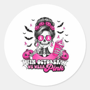 Sticker Rond En Octobre Nous Portons Le Cancer Du Sein Rose Ske