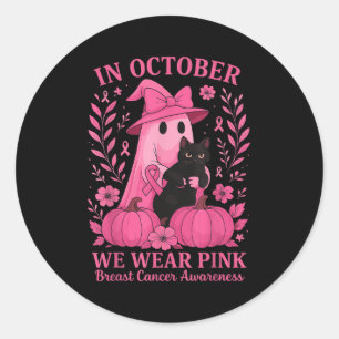 Sticker Rond En Octobre Nous Portons Le Fantôme Rose Cancer Du
