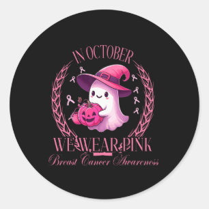 Sticker Rond En Octobre Nous Portons Le Fantôme Rose Combattez 