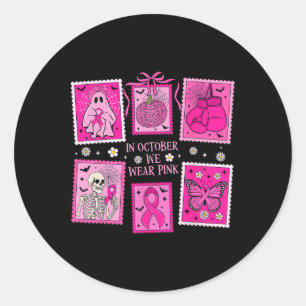 Sticker Rond En Octobre Nous Portons Le Fantôme Rose Le Timbre
