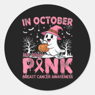 Sticker Rond En Octobre Nous Portons Le Ghost Ghost Cancer Awar