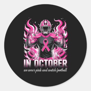 Sticker Rond En Octobre Nous Portons Le Rose Football Cancer Se