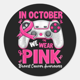 Sticker Rond En Octobre Nous Portons Le Ruban Rose Jeu Cancer D