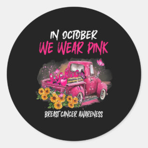 Sticker Rond En Octobre Nous Portons Le Ruban Rose Leopard Truc