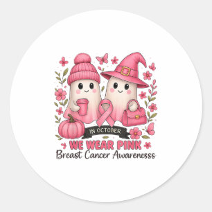 Sticker Rond En Octobre, Nous Portons Nk Cute Ghost Cancer Du S