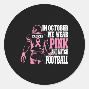 Sticker Rond En Octobre Nous Portons Pink Football Cancer Du Se