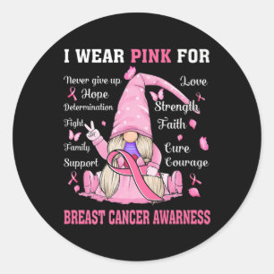 Sticker Rond En Octobre Nous Portons Pink Gnome Certifié Cancer