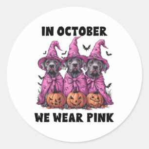 Sticker Rond En Octobre Nous Portons Pink Great Dane Halloween 