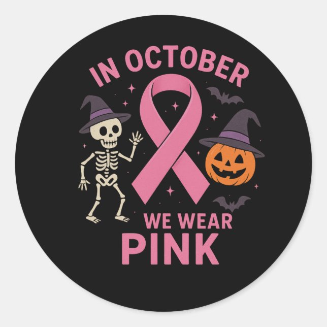 Sticker Rond En Octobre Nous Portons Pink Halloween (Devant)