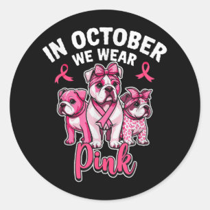 Sticker Rond En Octobre Nous Portons Pink Pitbull Chien Cancer 