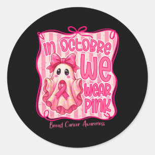 Sticker Rond En Octobre Nous Portons Pink Preppy Cancer du Sein