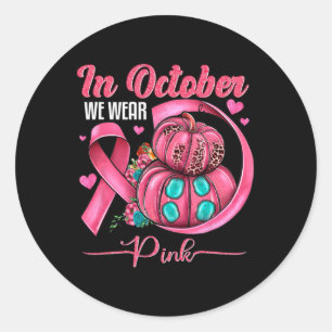 Sticker Rond En Octobre Nous Portons Pink Ribbon Leopard Citrou