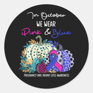 Sticker Rond En Octobre Nous Portons Rose Bleu Citrouille Gross