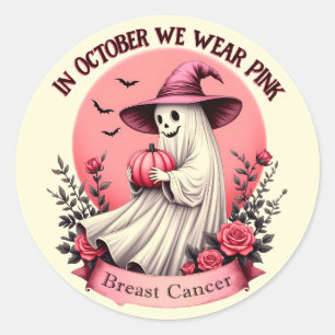 Sticker Rond En Octobre Nous Portons Rose, Cancer Du Sein