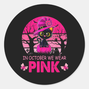 Sticker Rond En Octobre Nous Portons Rose Cute Chat Cancer Du S