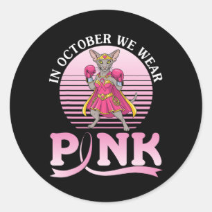 Sticker Rond En Octobre Nous Portons Rose Oriental Shorthair Gu
