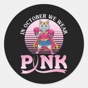 Sticker Rond En Octobre Nous Portons Rose Turc Angora Chat Guer