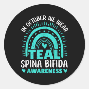 Sticker Rond En Octobre Nous Portons Turquoise Spina Bifida Sen