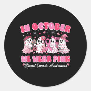 Sticker Rond en octobre, portez du rose fantôme cancer du sein