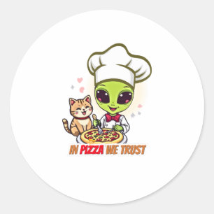 Sticker Rond En Pizza Nous Faisons Confiance Art de Chef Alien