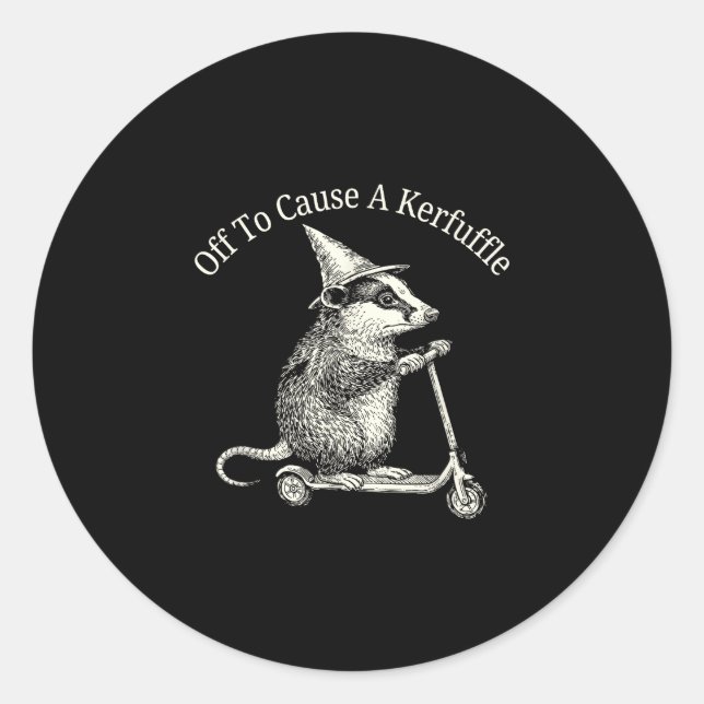 Sticker Rond En route pour causer un chahut humour possum  (Devant)