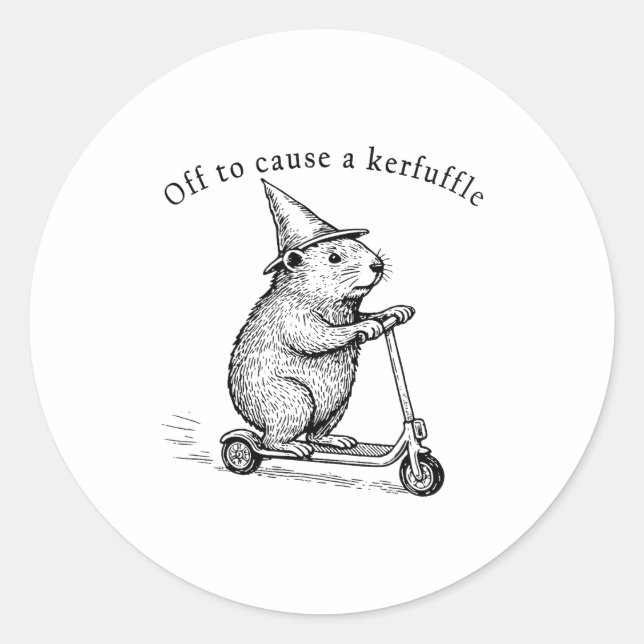 Sticker Rond En route pour causer une agitation, Funny Groundho (Devant)