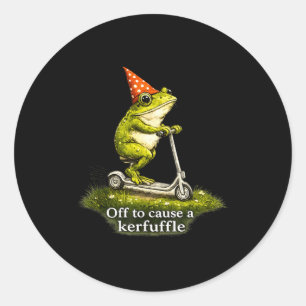 Sticker Rond En route pour causer une pagaille grenouille drôle