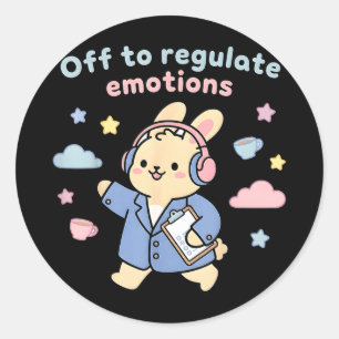 Sticker Rond En route pour réguler les émotions drôle de lapin