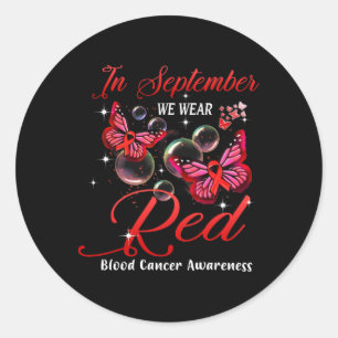 Sticker Rond En Septembre Nous Portons Le Papillon Rouge Cancer