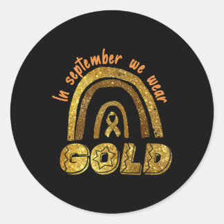 Sticker Rond En Septembre Nous Portons Or Arc-en-Ciel Cancer de