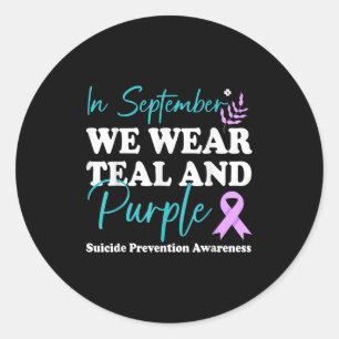 Sticker Rond En Septembre Nous Portons Turquoise & Purple S