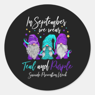 Sticker Rond En Septembre Nous Portons Turquoise Et Violet Suic
