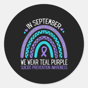 Sticker Rond En Septembre Nous Portons Turquoise Ribbon Suicide
