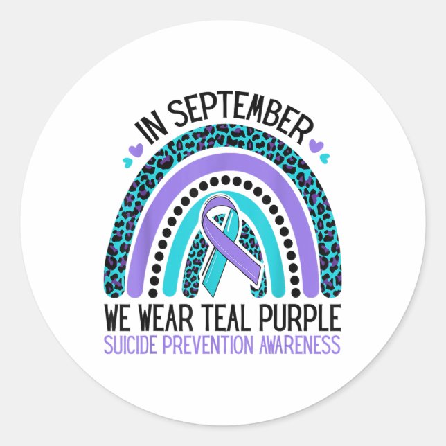 Sticker Rond En Septembre Nous Portons Turquoise Ribbon Suicide (Devant)