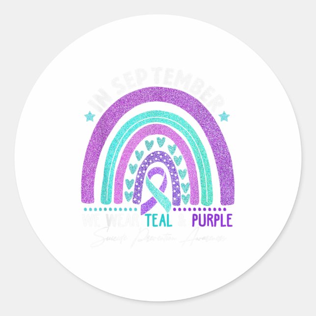 Sticker Rond En Septembre Nous Portons Turquoise Ribbon Suicide (Devant)
