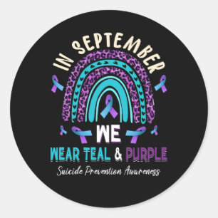 Sticker Rond En Septembre Nous Portons Turquoise Ribbon Suicide