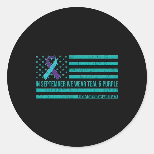 Sticker Rond En Septembre Nous Portons Turquoise Ribbon Suicide (Devant)