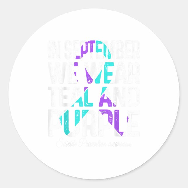 Sticker Rond En Septembre Nous Portons Turquoise Ribbon Suicide (Devant)