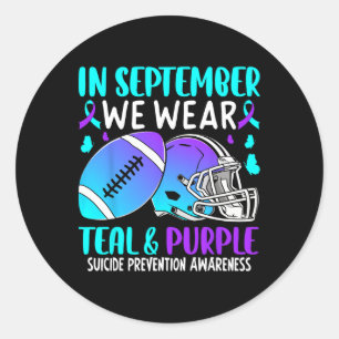 Sticker Rond En Septembre Nous Portons Turquoise Ribbon Violet