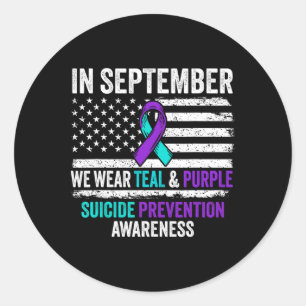 Sticker Rond En Septembre Porter Turquoise Purple Suicide Préve